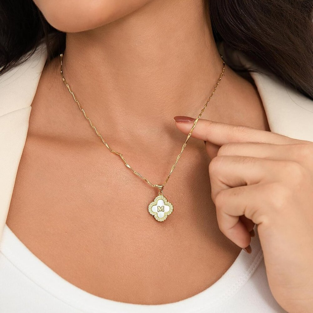 Four Leaf Clover Initial Necklaces For Women, 14k… - image 3